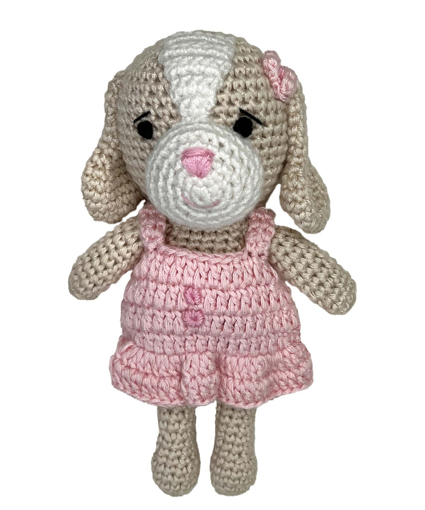 Dog Bamboo Crochet Rattle in Pink - Petit Ami & Zubels All Baby! Toy
