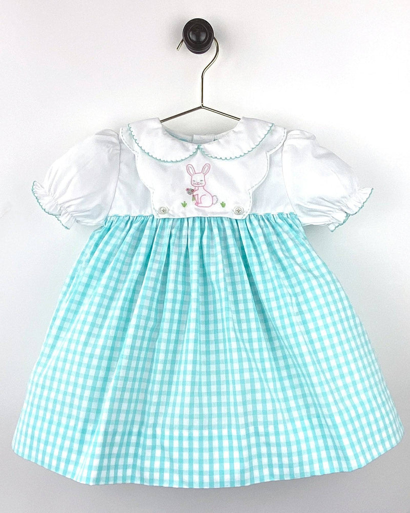 Dress with Removable Easter Bunny Embroidered Bib - Petit Ami & Zubels All Baby! Dress