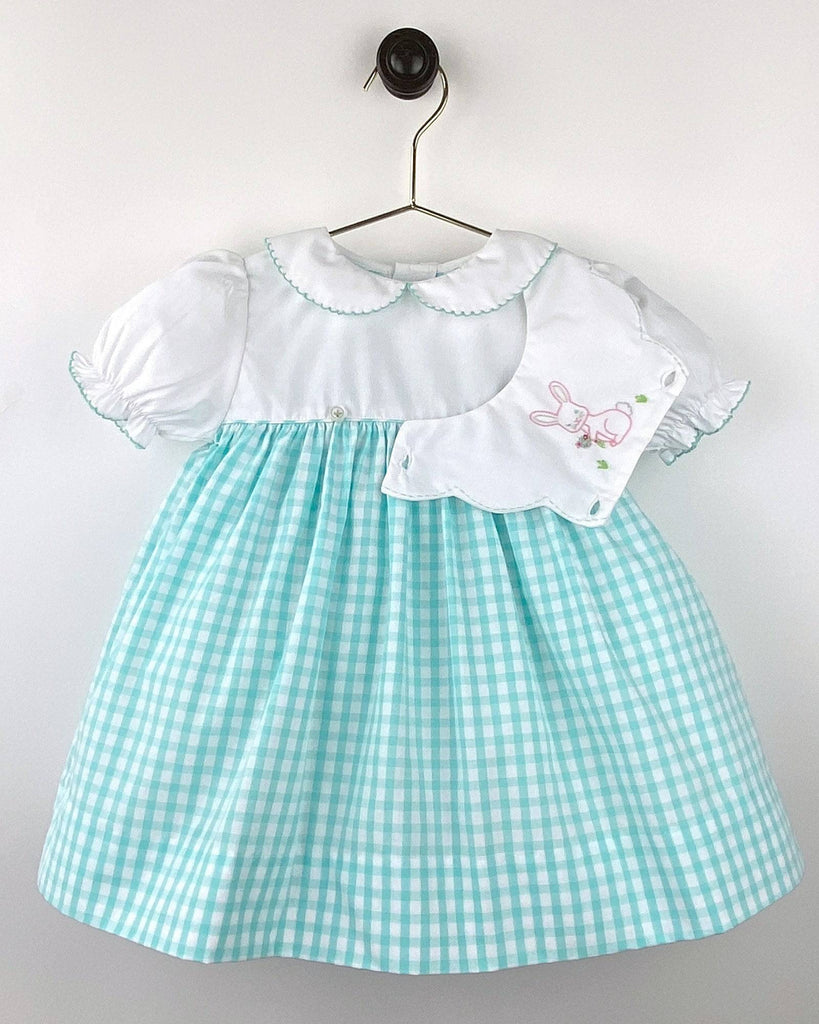 Dress with Removable Easter Bunny Embroidered Bib - Petit Ami & Zubels All Baby! Dress
