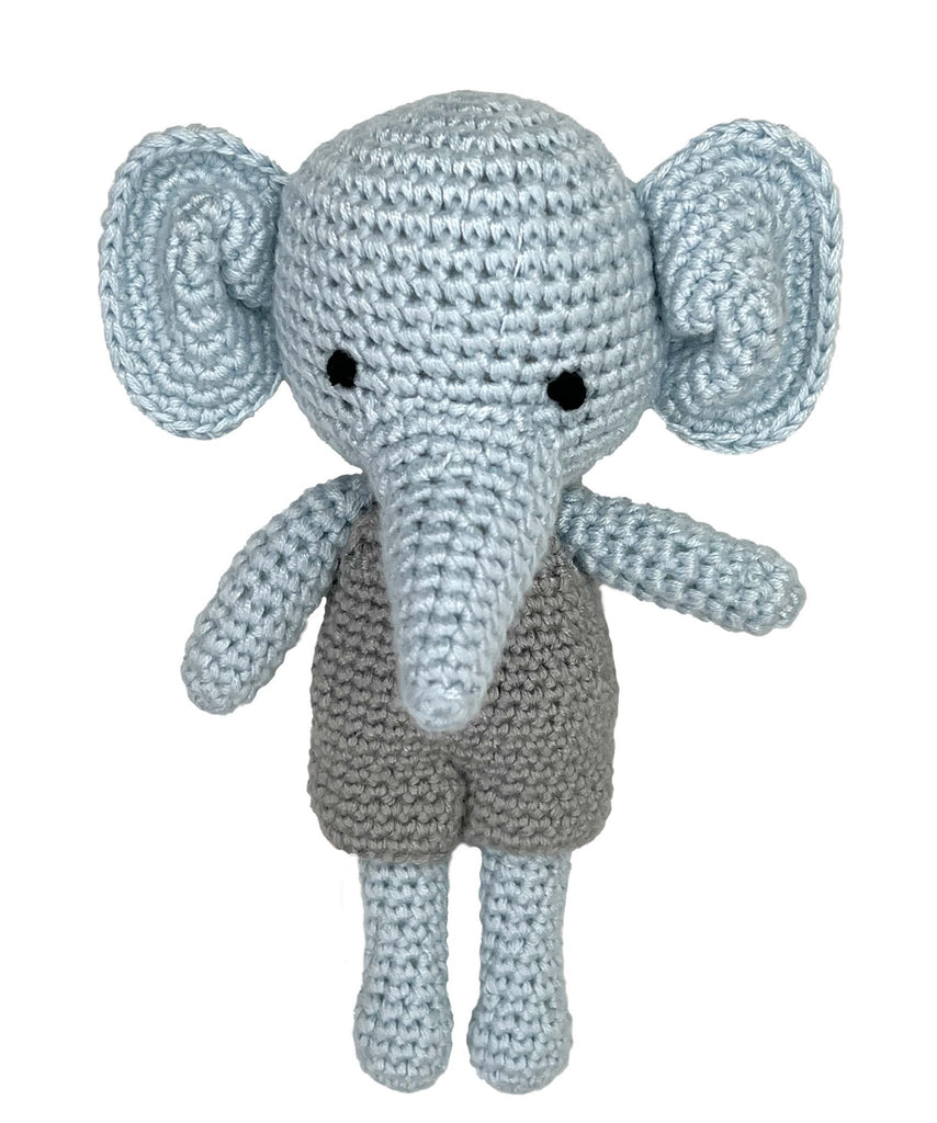 Elephant Bamboo Crochet Rattle in Blue - Petit Ami & Zubels All Baby! Toy