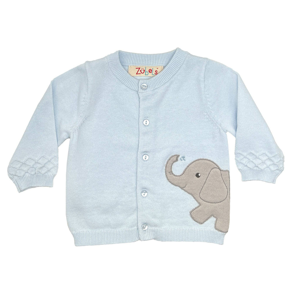 Elephant Peek-A-Boo Cardigan Sweater in Blue - Petit Ami & Zubels All Baby! Cardigan
