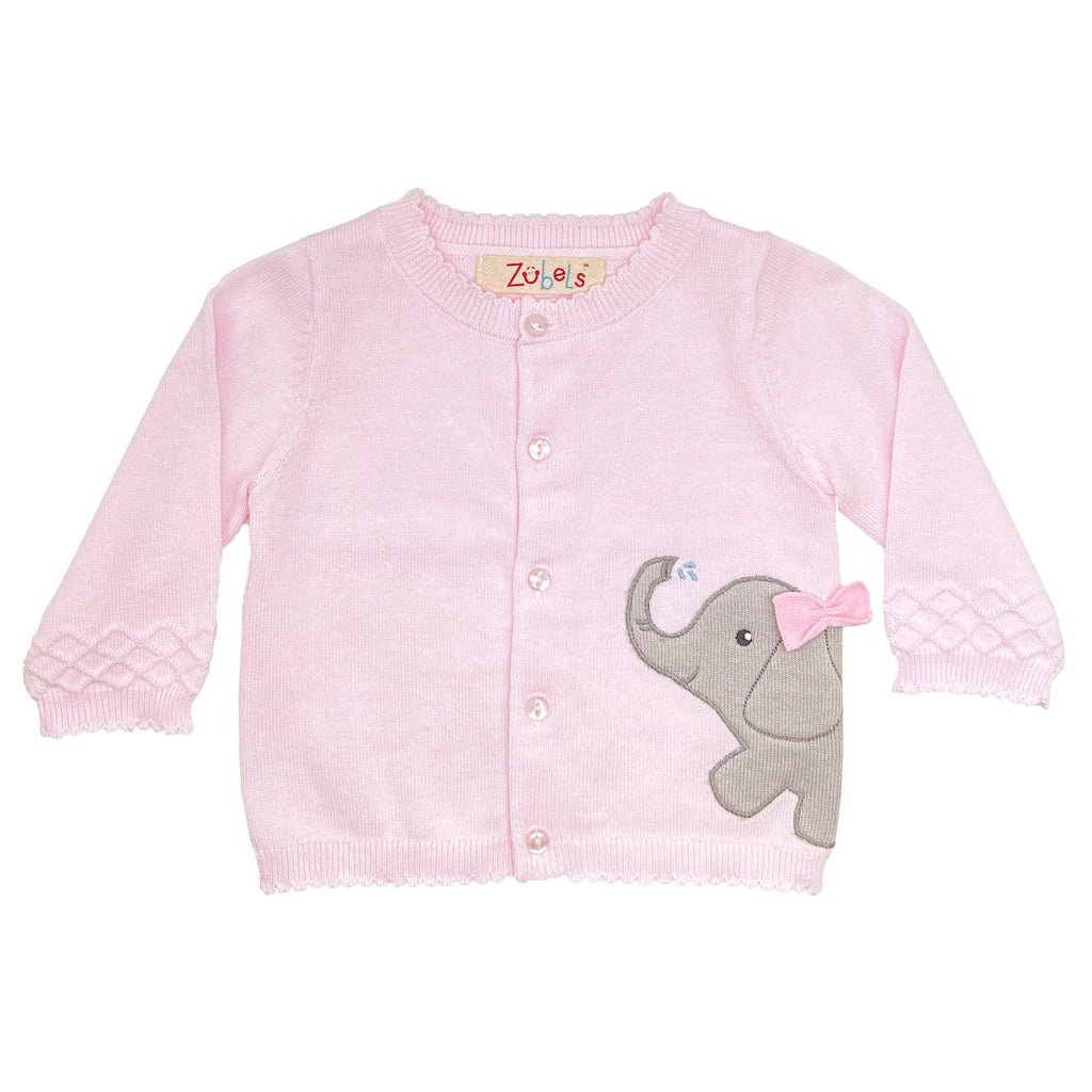 Elephant Peek-A-Boo Cardigan Sweater in Pink - Petit Ami & Zubels All Baby! Cardigan