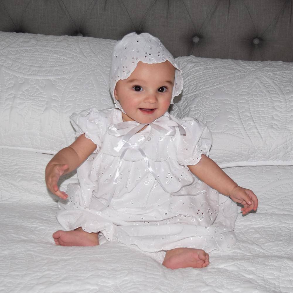 Petit Ami Baby Girls' Hand-Embroidered Eyelet Christening Gown, White Petit Ami Baby Girls' Hand-Embroidered Eyelet Christening Gown, White
