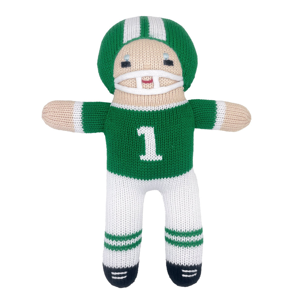 Football Player Knit Doll - Green & White - Petit Ami & Zubels All Baby! Toy