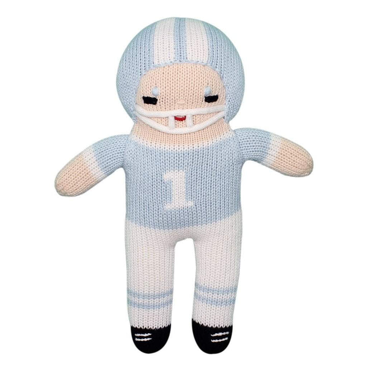 Football Player Knit Doll - Light Blue &amp; White - Petit Ami &amp; Zubels All Baby! Toy