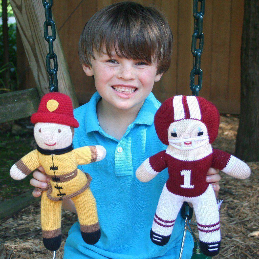 Football Player Knit Doll - Maroon &amp; White - Petit Ami &amp; Zubels All Baby! Toy