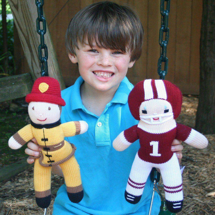 Football Player Knit Doll - Maroon &amp; White - Petit Ami &amp; Zubels All Baby! Toy