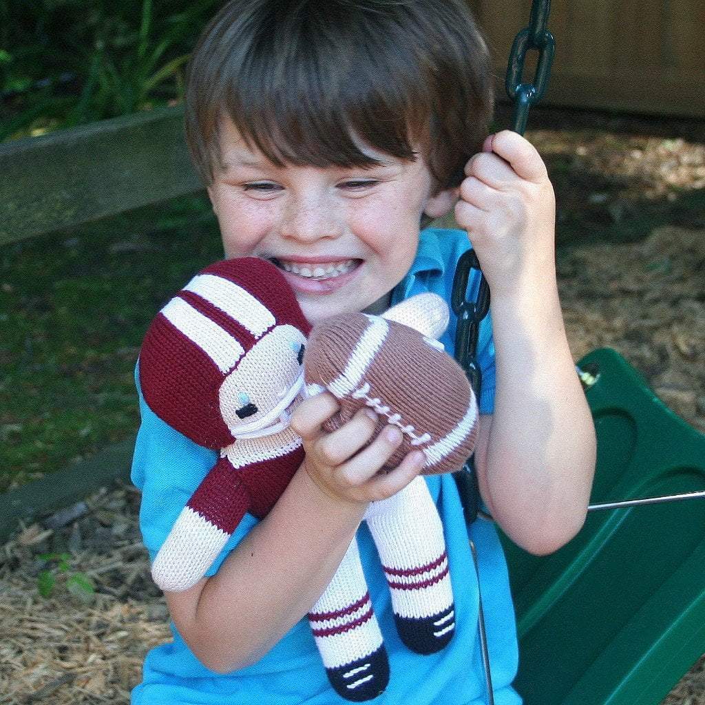 Football Player Knit Doll - Maroon & White - Petit Ami & Zubels All Baby! Toy