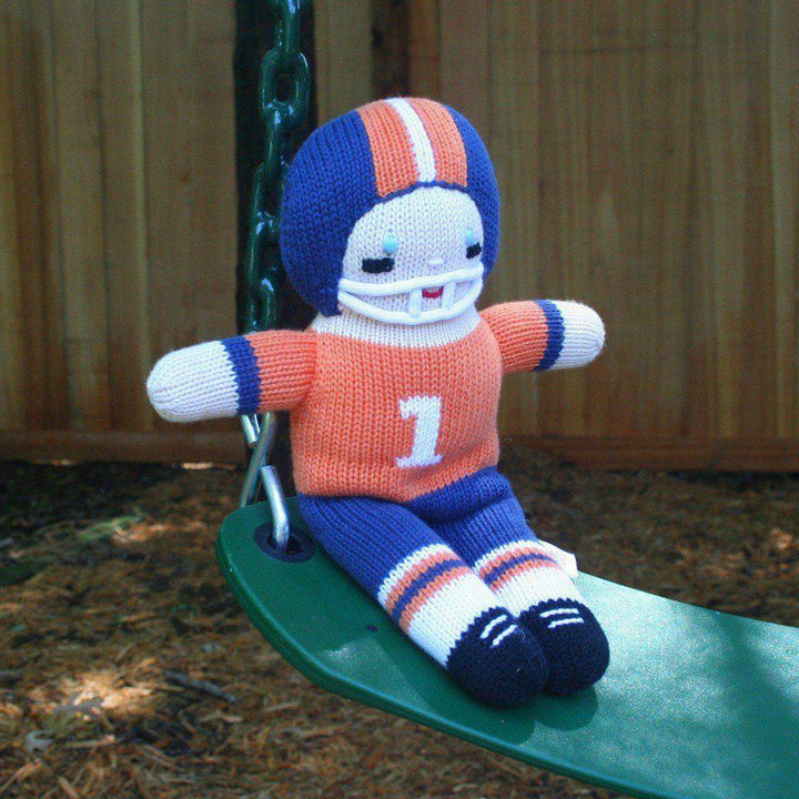 Football Player Knit Doll - Orange &amp; Navy - Petit Ami &amp; Zubels All Baby! Toy