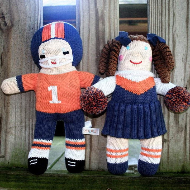 Football Player Knit Doll - Orange &amp; Navy - Petit Ami &amp; Zubels All Baby! Toy