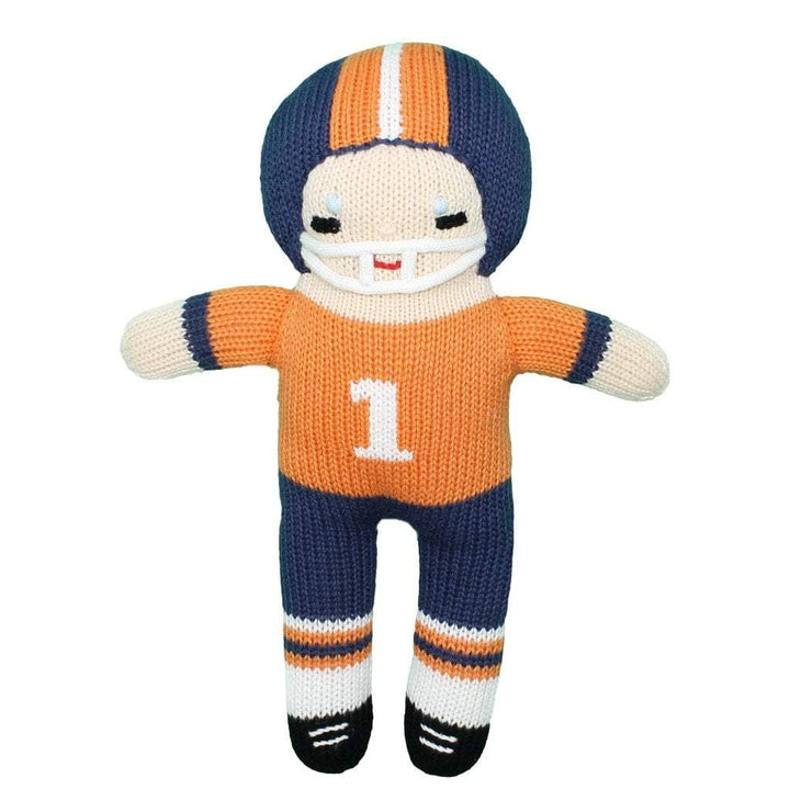 Football Player Knit Doll - Orange &amp; Navy - Petit Ami &amp; Zubels All Baby! Toy