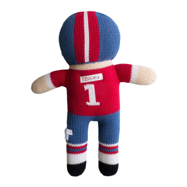 Football Player Knit Doll - Red &amp; Royal Blue - Petit Ami &amp; Zubels All Baby! Toy