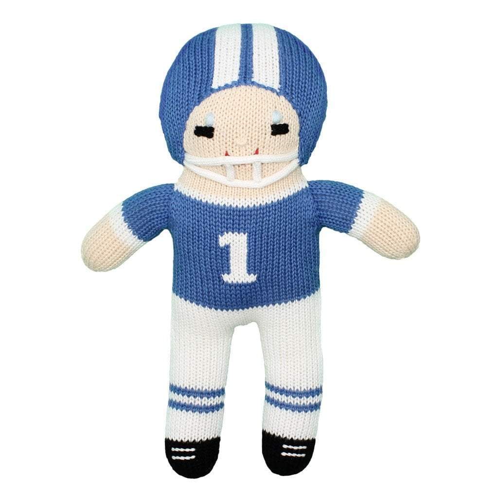 Football Player Knit Doll - Royal Blue & White - Petit Ami & Zubels All Baby! Toy
