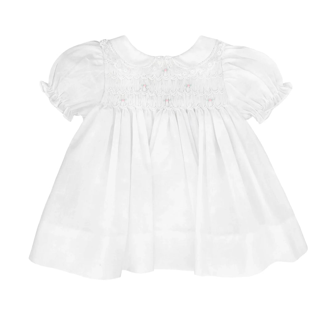 Newborn Girls Pink Smocked Dress & Bonnet