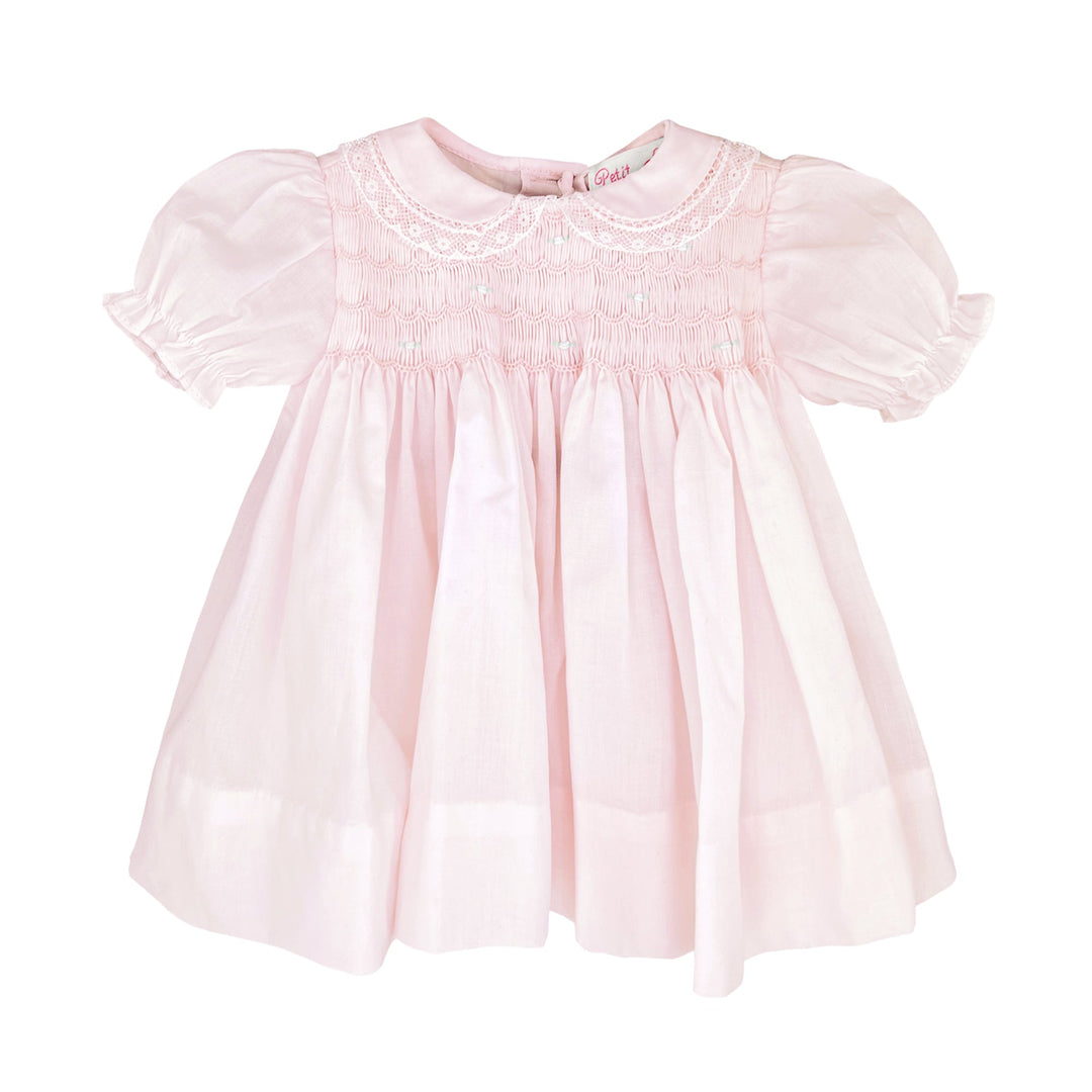 Newborn Girls Pink Smocked Dress & Bonnet - Petit Ami NB Newborn Girls Pink Smocked Dress & Bonnet - Petit Ami NB