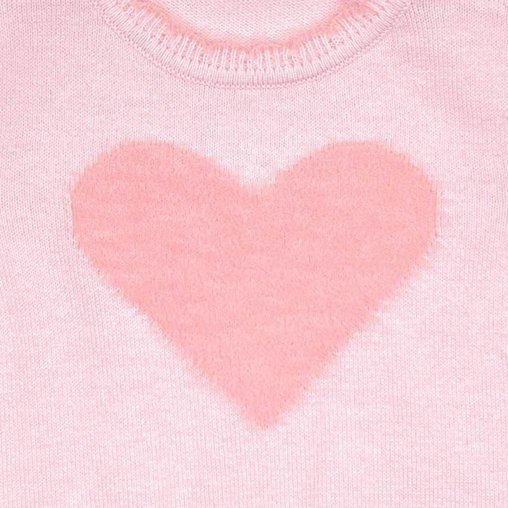 Fuzzy Heart Lightweight Knit Sweater in Pink - Petit Ami & Zubels All Baby! Sweater