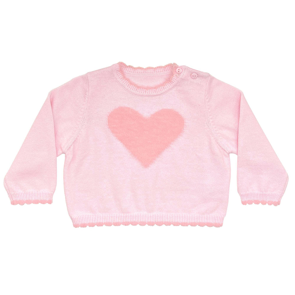 Fuzzy Heart Lightweight Knit Sweater in Pink - Petit Ami & Zubels All Baby! Sweater