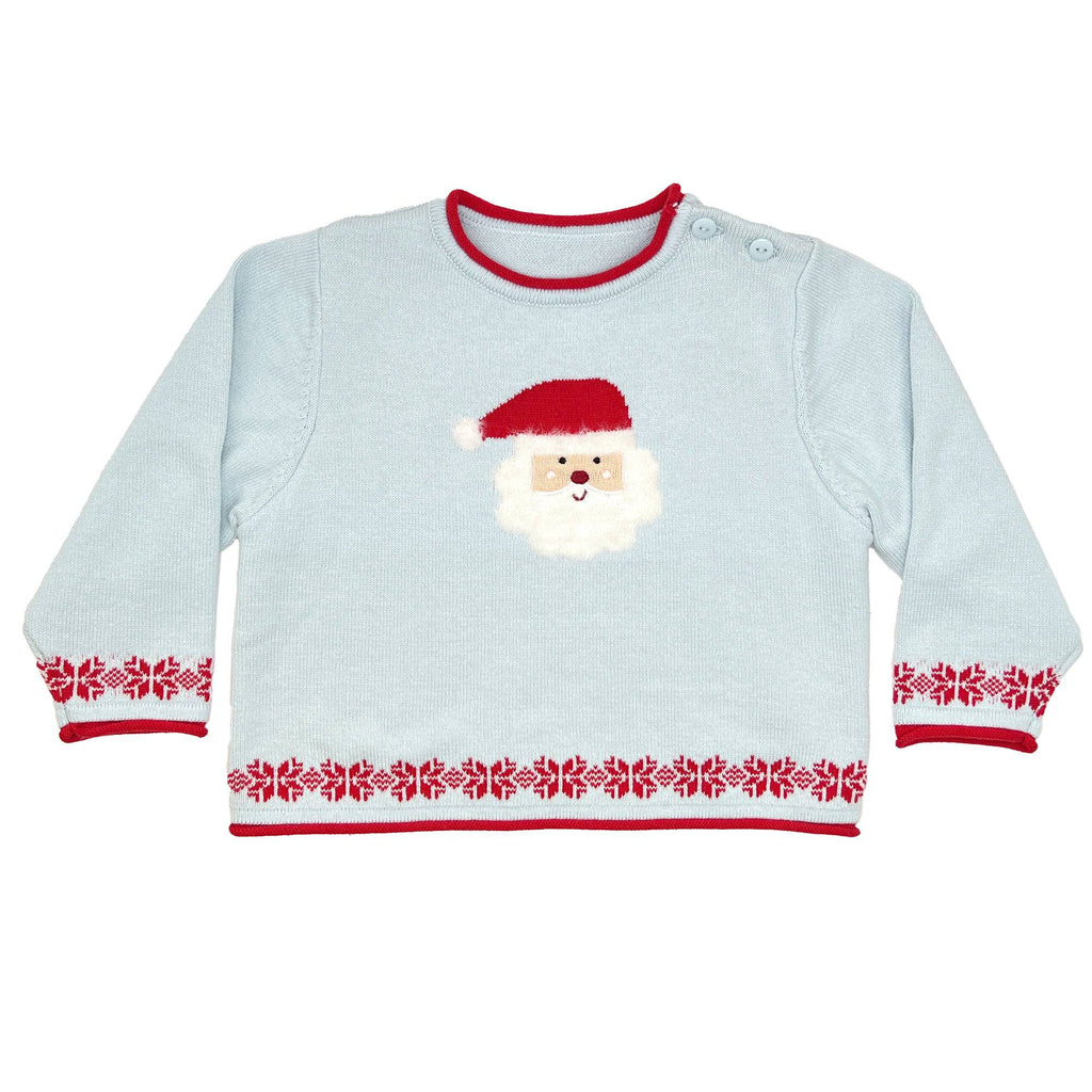 Fuzzy Santa Lightweight Knit Sweater in Blue - Petit Ami & Zubels All Baby! Sweater