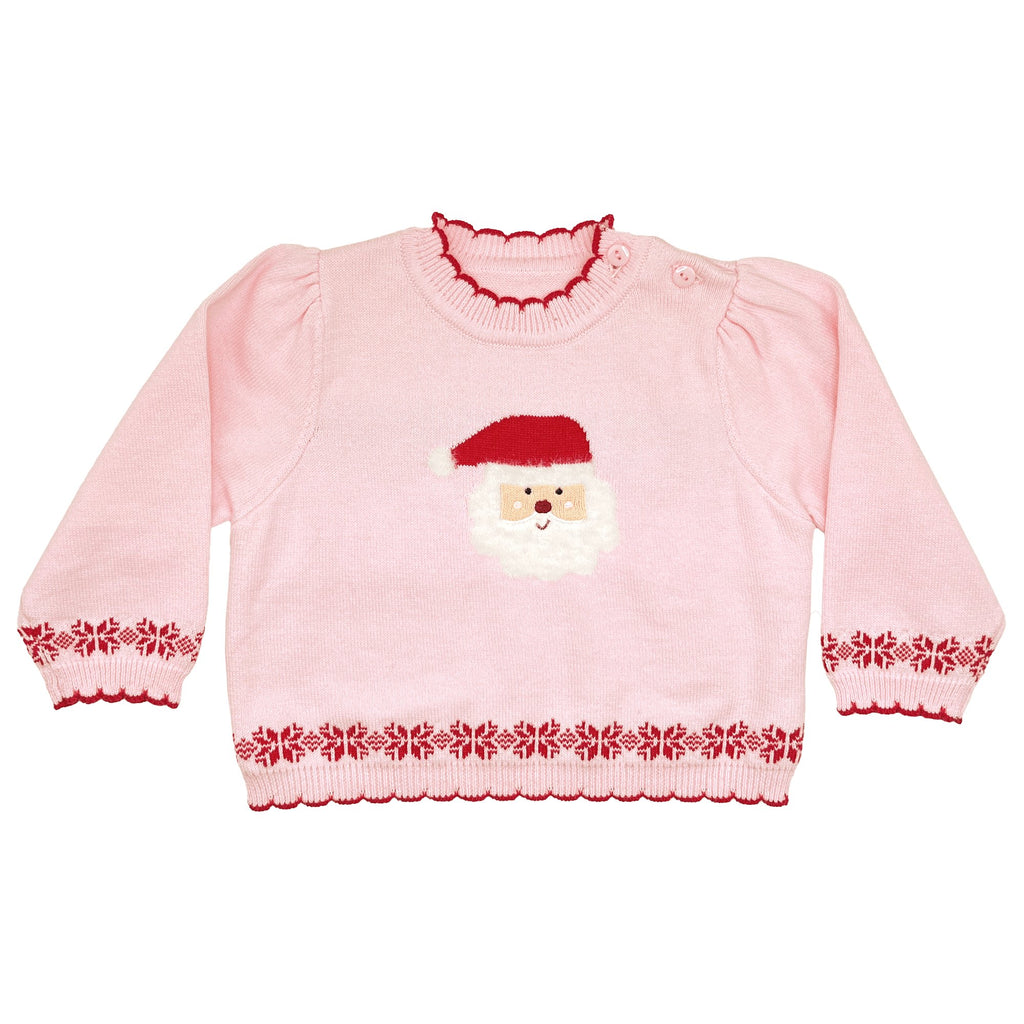 Fuzzy Santa Lightweight Knit Sweater in Pink - Petit Ami & Zubels All Baby! Sweater