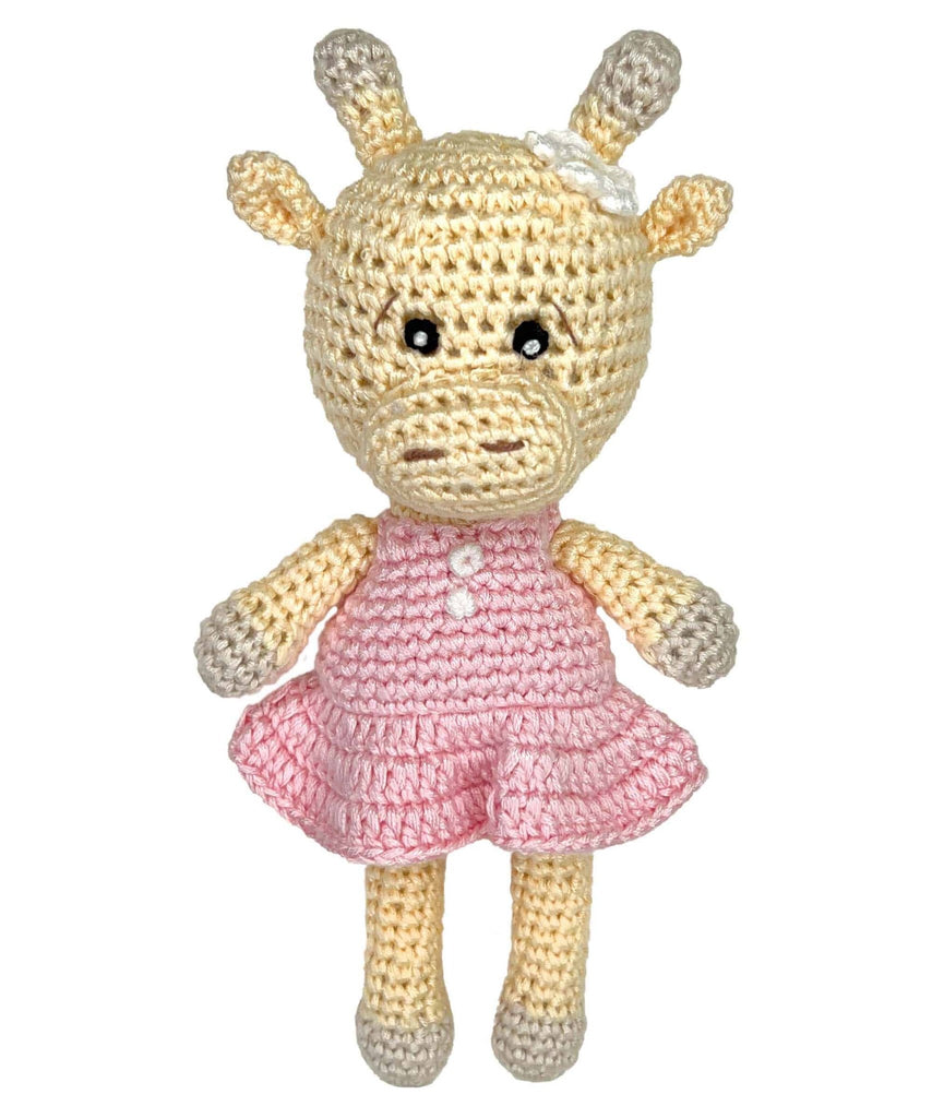 Giraffe Bamboo Crochet Rattle in Pink - Petit Ami & Zubels All Baby! Toy