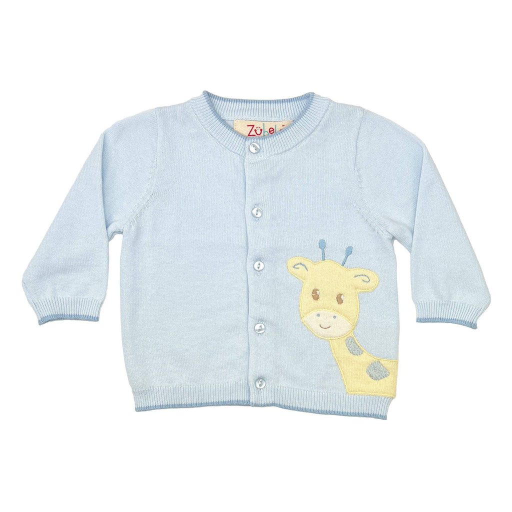 Giraffe Peek-A-Boo Cardigan Sweater in Blue - Petit Ami & Zubels All Baby! Cardigan