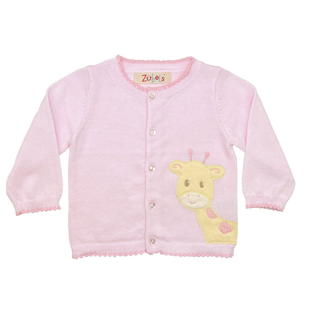 Giraffe Peek-A-Boo Cardigan Sweater in Pink - Petit Ami & Zubels All Baby! Cardigan