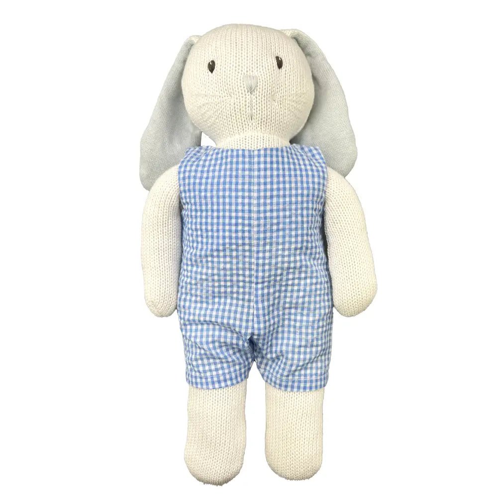 Knit Bunny Doll with Blue Check Romper - Petit Ami & Zubels All Baby! Knit Doll