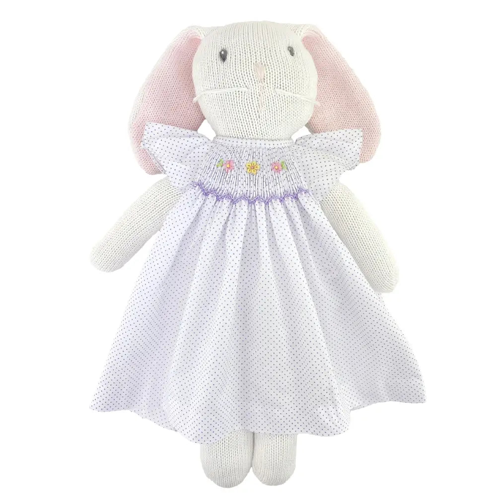 Knit Bunny Doll with Lavender Dot Dress - Petit Ami & Zubels All Baby! Knit Doll