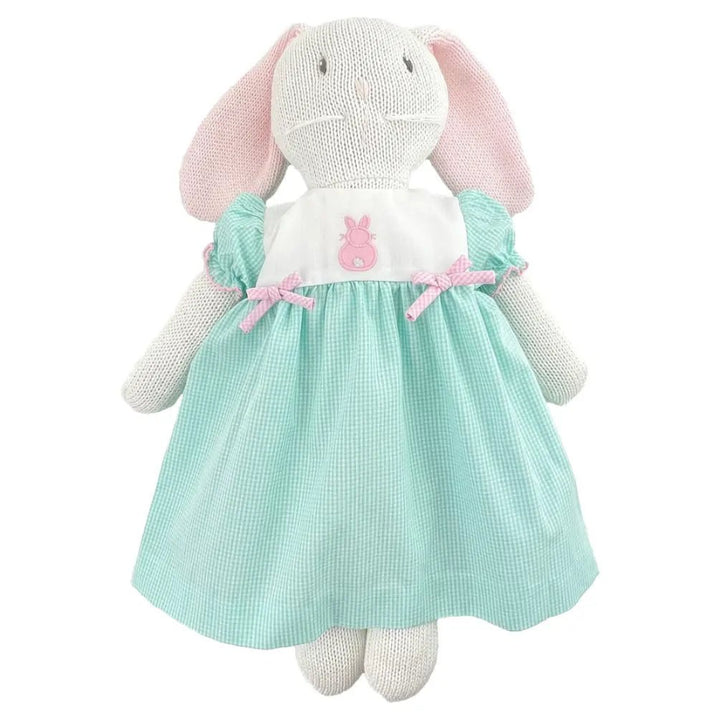 Knit Bunny Doll with Mint Check Dress - Petit Ami &amp; Zubels All Baby! Knit Doll