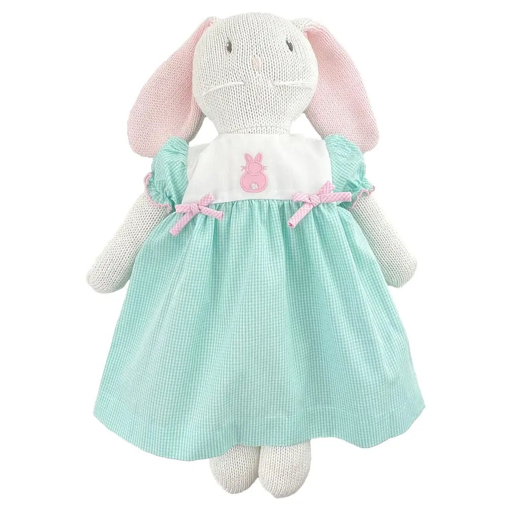 Knit Bunny Doll with Mint Check Dress - Petit Ami & Zubels All Baby! Knit Doll