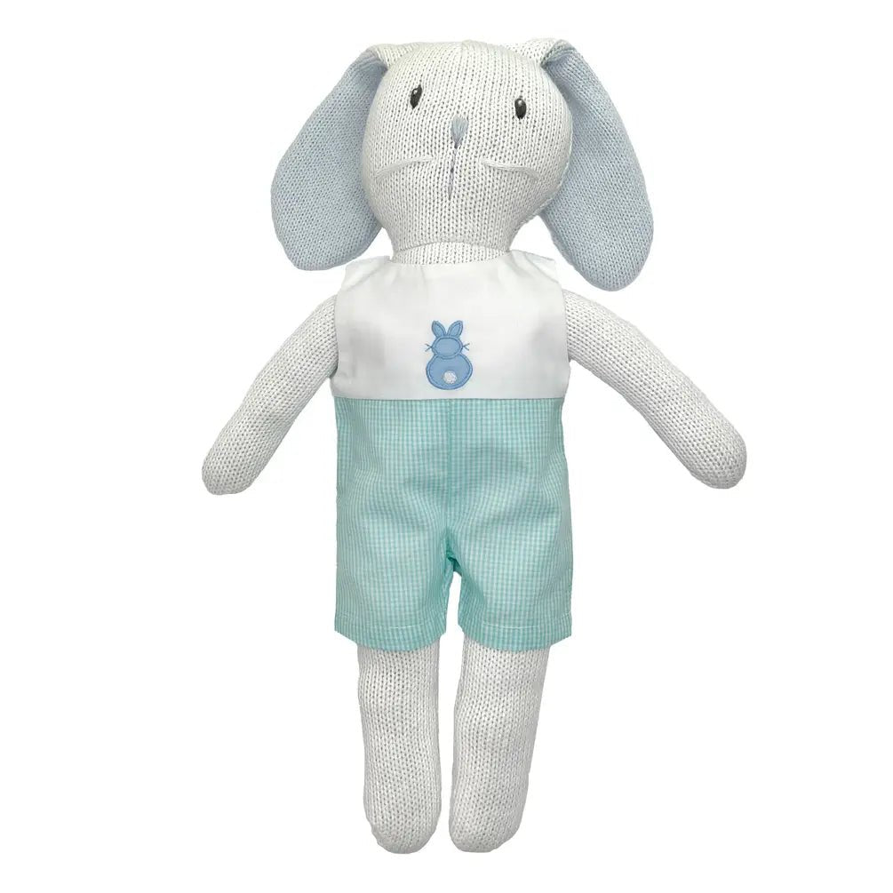Knit Bunny Doll with Mint Check Romper - Petit Ami & Zubels All Baby! Knit Doll