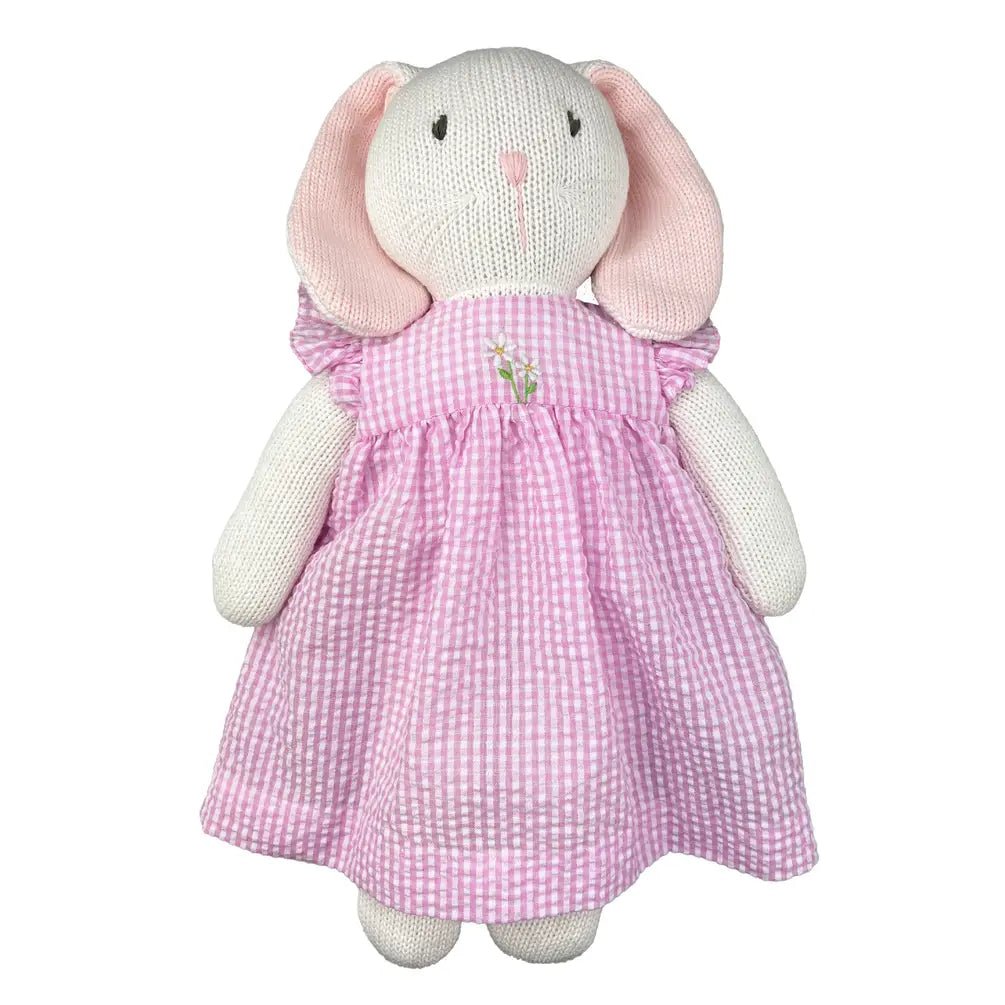 Knit Bunny Doll with Pink Check Dress - Petit Ami & Zubels All Baby! Knit Doll