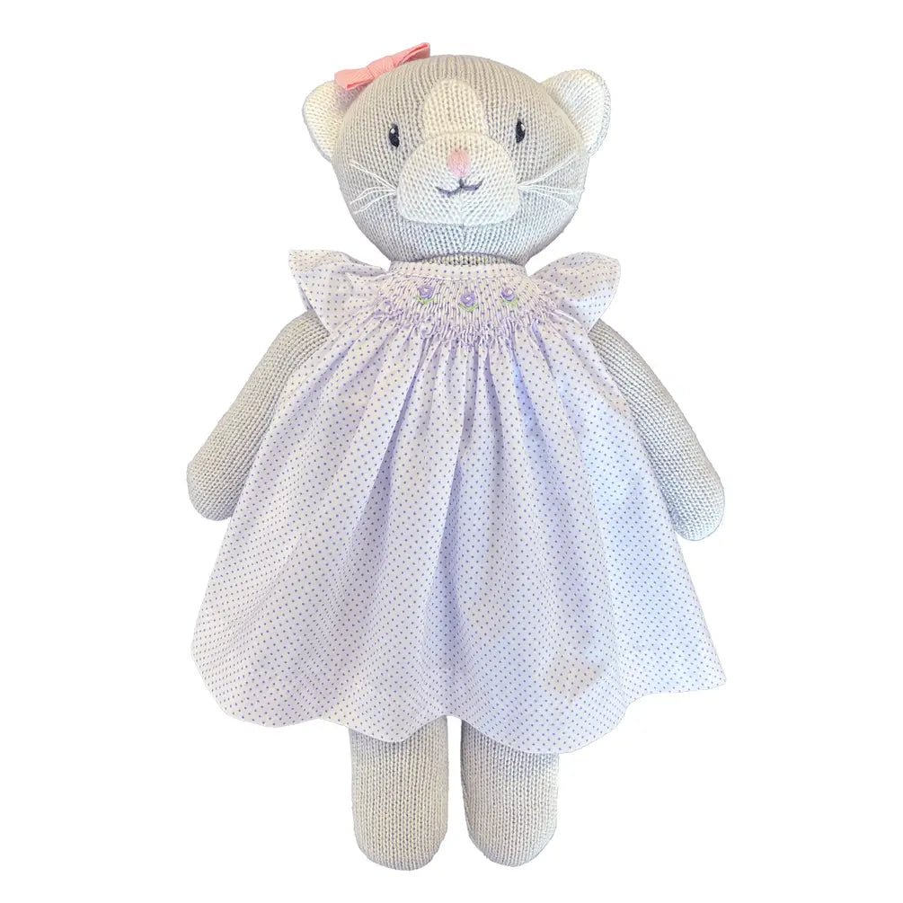 Knit Cat Doll with Lavender Dot Dress - Petit Ami & Zubels All Baby! Knit Doll