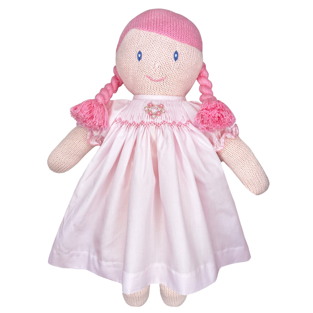 Knit Girl Doll with Pink Smocked Dress - Petit Ami & Zubels All Baby! Knit Doll