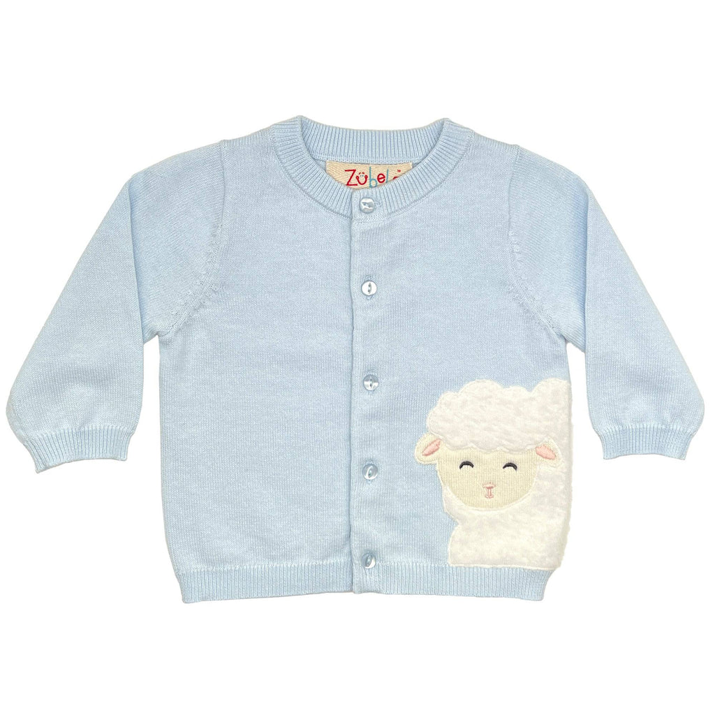 Lamb Peek-A-Boo Cardigan Sweater in Blue - Petit Ami & Zubels All Baby! Cardigan