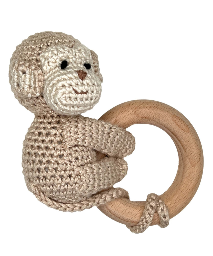 Monkey Bamboo Crochet Woodring Rattle - Petit Ami & Zubels All Baby! Toy