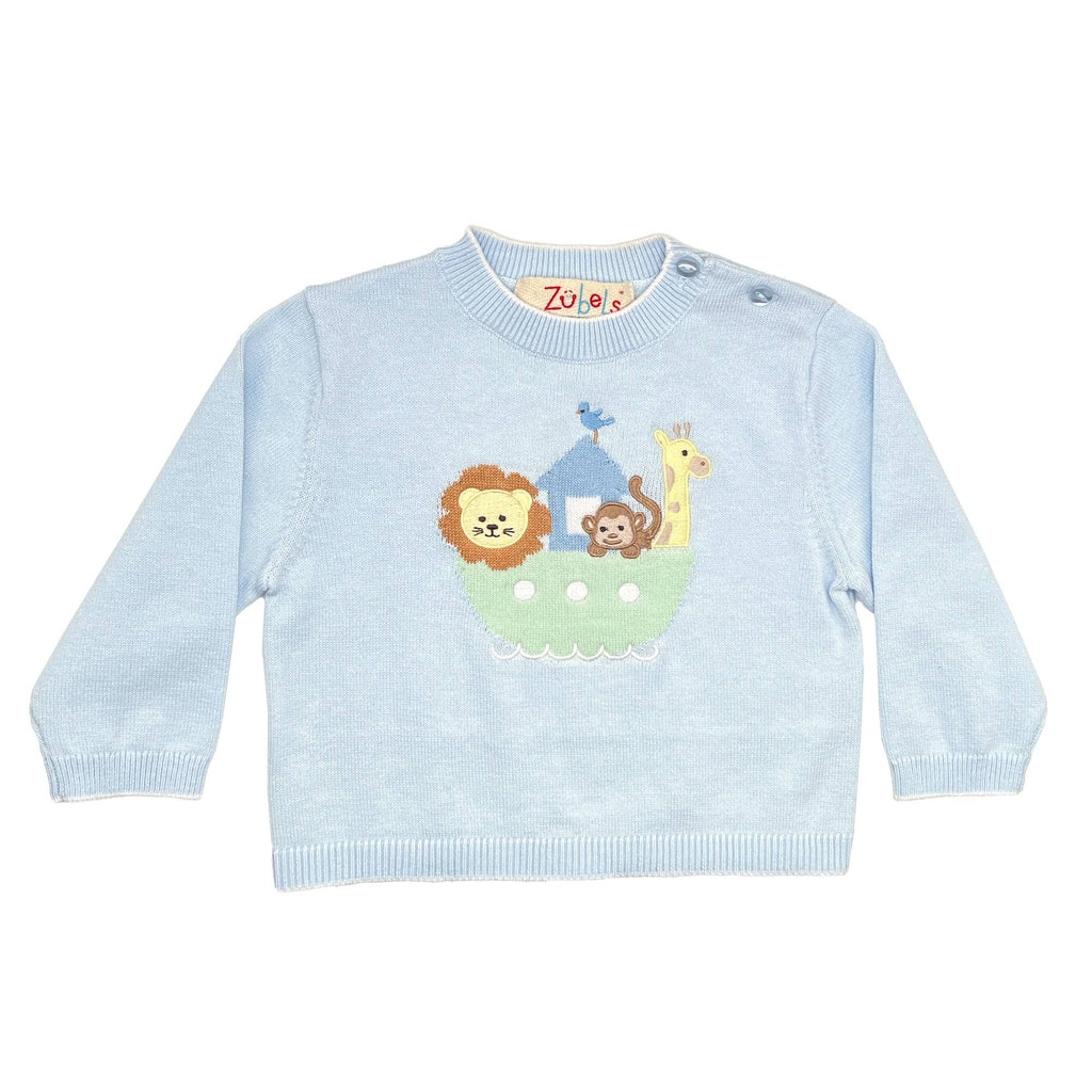 Noah's Ark Lightweight Knit Sweater in Blue - Petit Ami & Zubels All Baby! Sweater