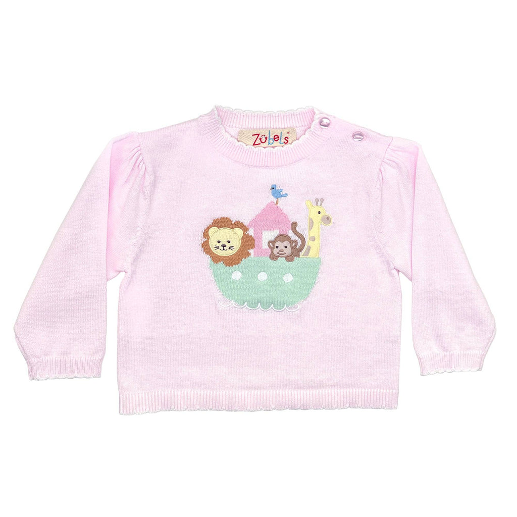 Noah's Ark Lightweight Knit Sweater in Pink - Petit Ami & Zubels All Baby! Sweater