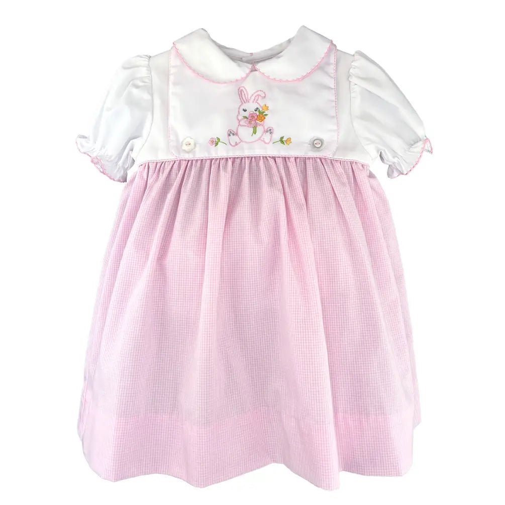 Pink Dress with Removeable Easter Bunny Bib - Petit Ami & Zubels All Baby! Dress