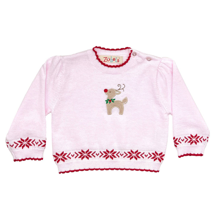 Reindeer Lightweight Knit Sweater in Pink - Petit Ami &amp; Zubels All Baby! Sweater