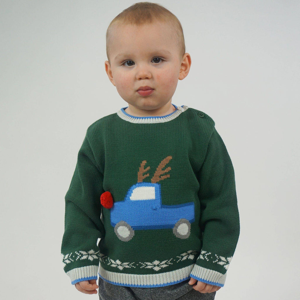 Reindeer Truck Knit Christmas Sweater - Petit Ami & Zubels All Baby! Sweater