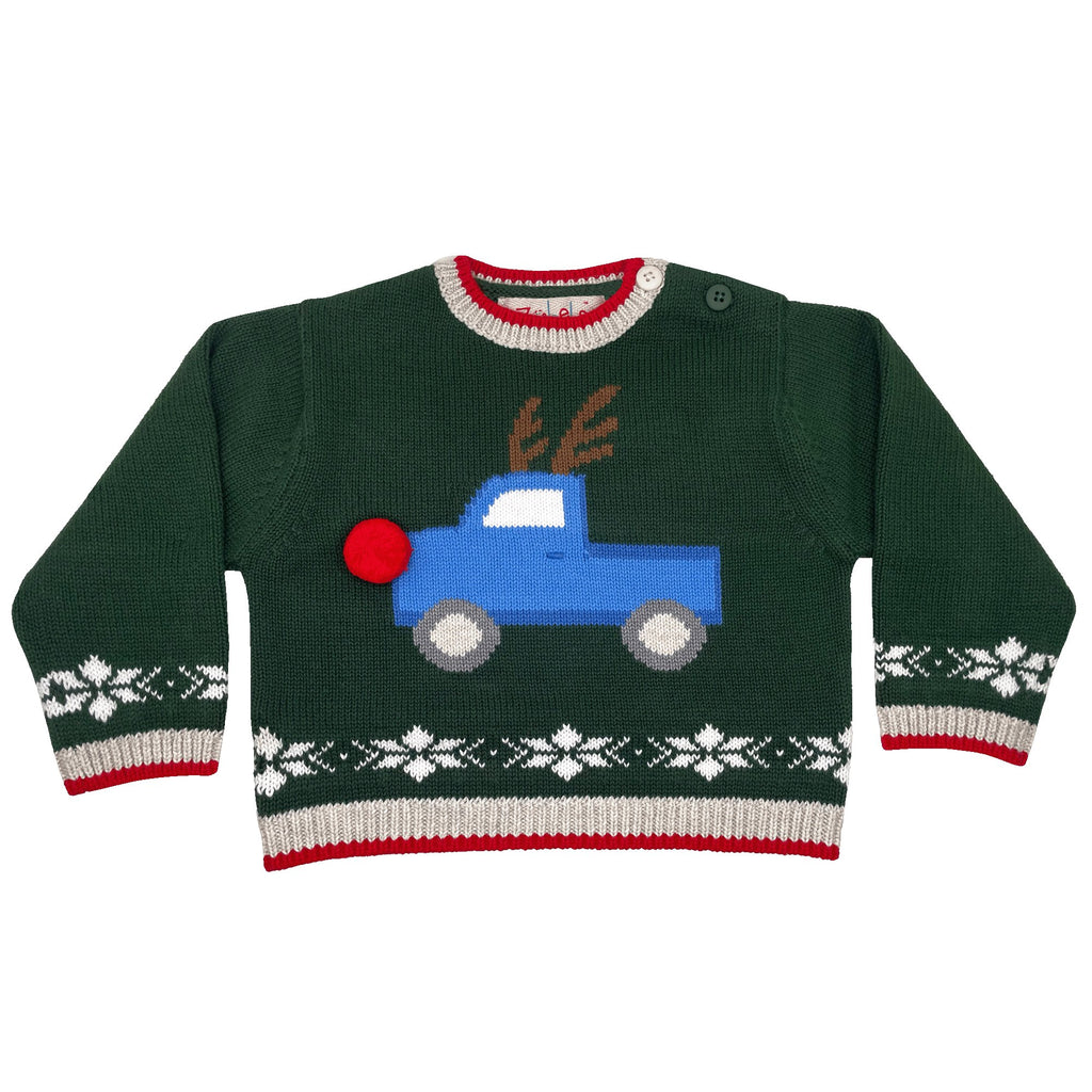 Reindeer Truck Knit Christmas Sweater - Petit Ami & Zubels All Baby! Sweater