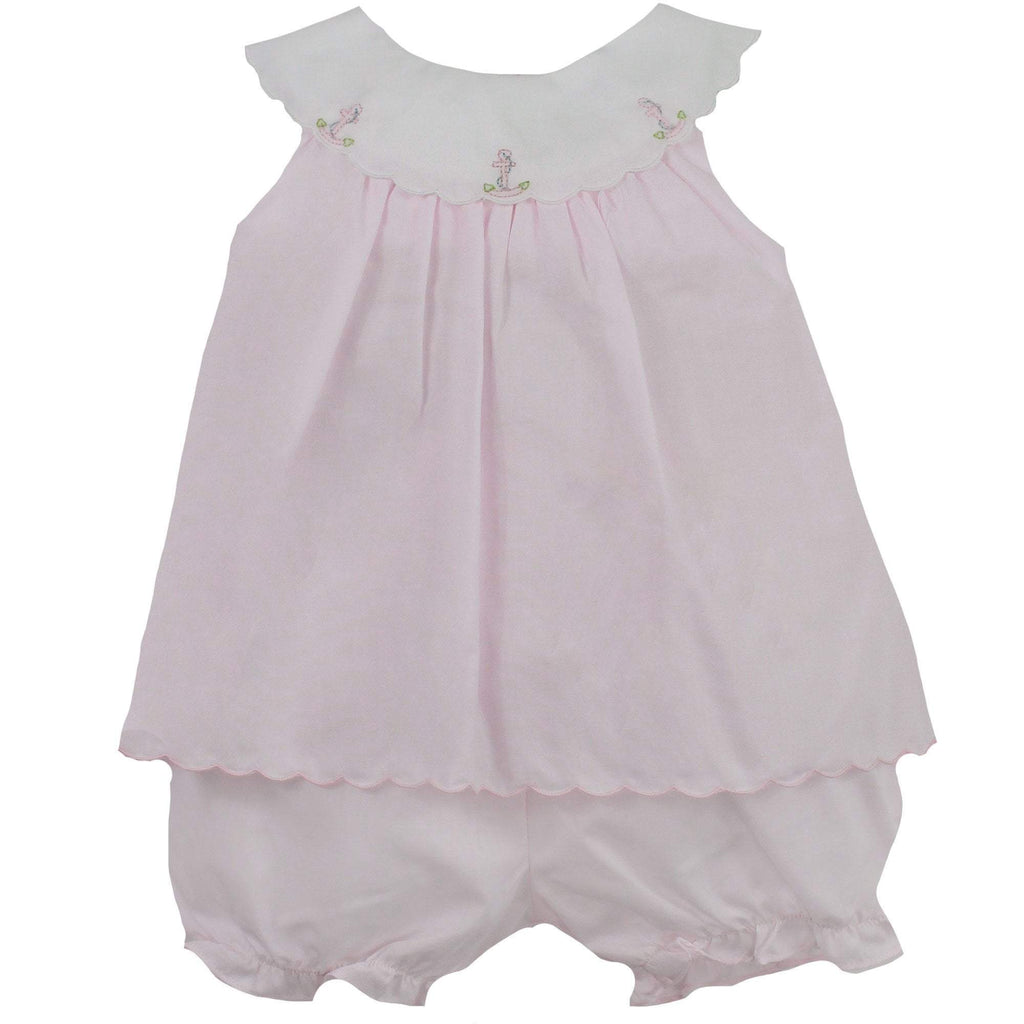 Swirl Top & Bloomer with Nautical Shadow Embroidered Anchors - Petit Ami & Zubels All Baby! Top & Bloomer Set