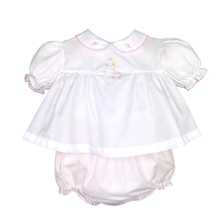 Embroidered Giraffe Diaper Set in Pink