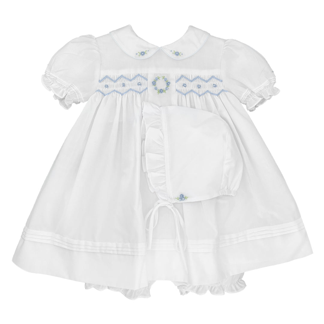 Flower Embroidered Smocked Dress